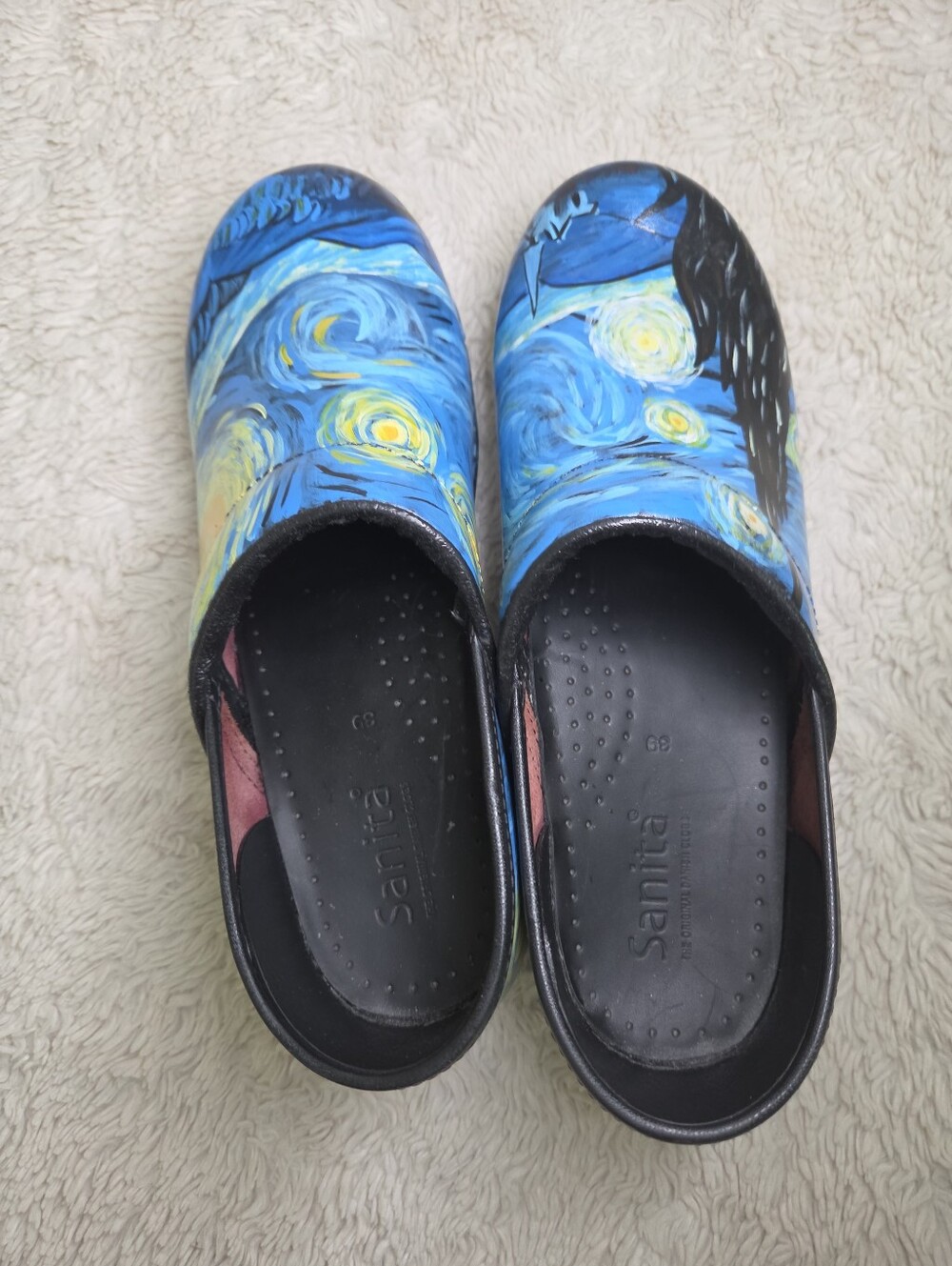 Women's Sanita Van Gogh Starry Night Art Print Clogs Shoes Sz 39 - Picture 11 of 15